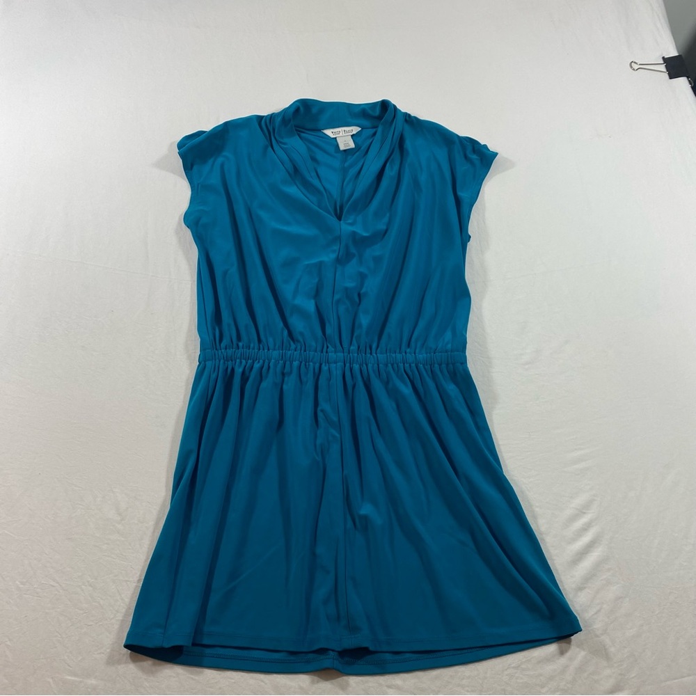 White House Black Market Teal mini dress elastic waistband V-Neck Summer Top - Picture 5 of 10